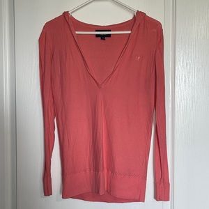 Women’s M coral American Eagle hooded sweater.